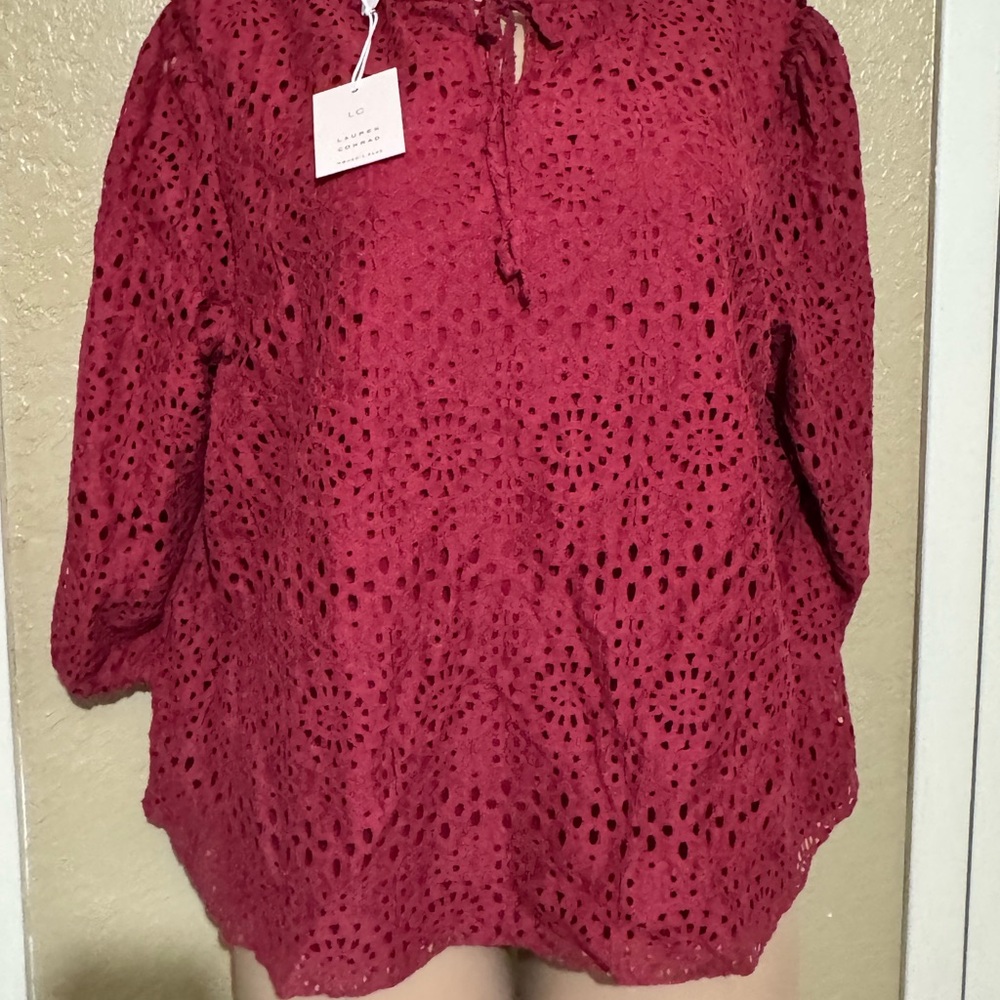 Women's Eyelet Peasant Top - Wine Lauren Conrad 3x new
